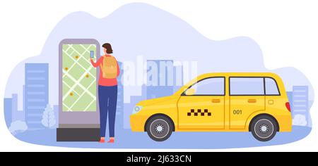 Online-Service Taxi-Anwendung mit Kartenposition Stock Vektor