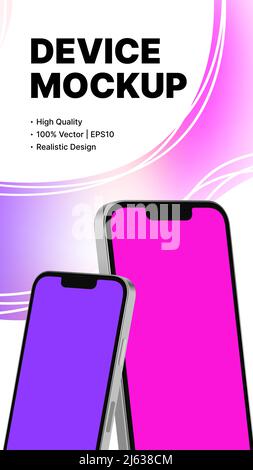 Violettes Social-Media-Banner. Storys Template mit zwei realistischen Smartphones. Vektorgrafik Stock Vektor