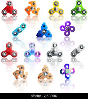 Farbige und isolierte Hand Spinner Spielzeug Symbol Set mit verschiedenen Größenformate Stile und Farben Vektordarstellung Stock Vektor