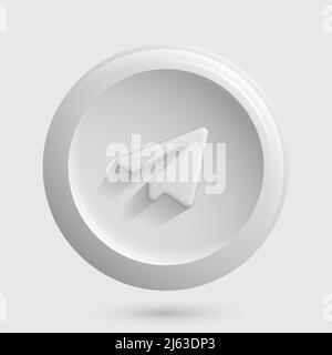 White Messaging App-Symbol. Papierflugzeug isoliert 3D Taste. Vektorgrafik Stock Vektor