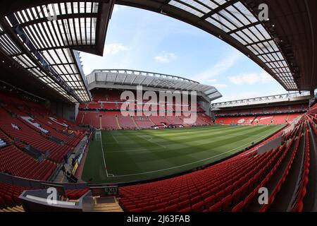 Liverpool, Großbritannien. 27. April 2022. Eine allgemeine Ansicht von Anfield in Liverpool, Vereinigtes Königreich am 4/27/2022. (Foto von Mark Cosgrove/News Images/Sipa USA) Quelle: SIPA USA/Alamy Live News Stockfoto