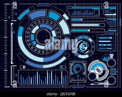 Futuristisches hud. SciFi-Schnittstelle. Virtuelle Dashboard-Elemente Stock Vektor