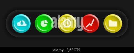 Farbenfrohes Symbolset. Runde Schaltflächen für die UI-Anzeige. Vektorgrafik Stock Vektor