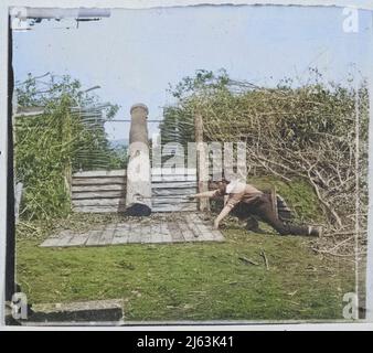 Quaker Gun, Centerville, Virginia, März 1862. Baumstamm fachmännisch geschnitzt und von der konföderierten Armee bemalt, um wie eine massive gusseiserne Kanone auszusehen. Stockfoto