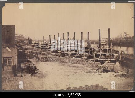 Liefern Sie Steamer in Nashville, Tennessee. 1862. Liefert solche Kisten aus Hardtack, Fässer Cincinnati rot-gut, einen billigen Whisky nur für militärische Zwecke. Stockfoto