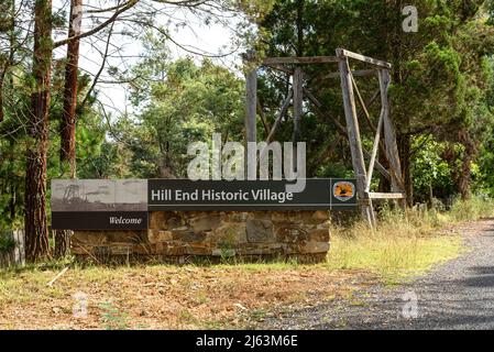 Das Willkommensschild nach Hill End in New South Wales Stockfoto