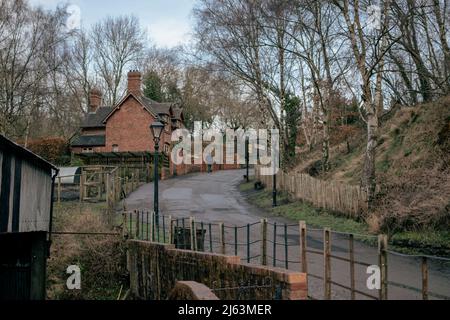 Hauptstraße / viktorianische Wohnungen in Blists Hill Victorian Town, Telford, Shropshire, England. Stockfoto