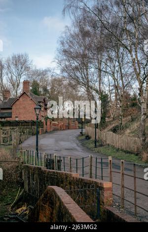 Hauptstraße / viktorianische Wohnungen in Blists Hill Victorian Town, Telford, Shropshire, England. Stockfoto