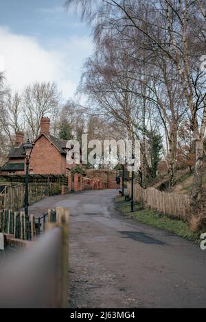 Hauptstraße / viktorianische Wohnungen in Blists Hill Victorian Town, Telford, Shropshire, England. Stockfoto