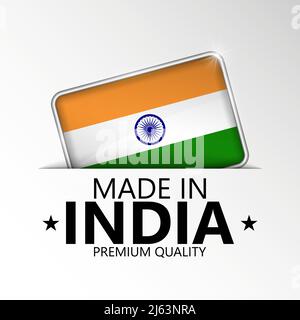 Hergestellt in Indien mit Grafik und Etikett. Element der Wirkung für die Verwendung, die Sie daraus machen möchten. Stock Vektor