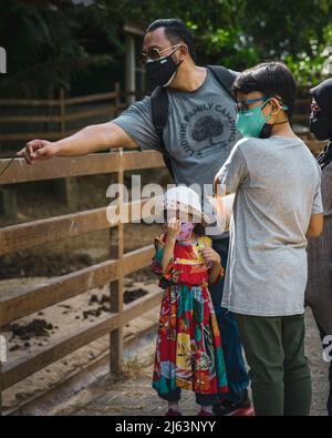 Selangor, Malaysia - 14. Oktober 2021: Familienbesuch im Zoo. Bauernhof in der Stadt. Stockfoto