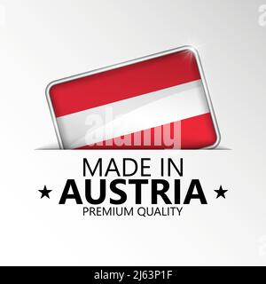 Made in Austria Grafik und Label. Element der Wirkung für die Verwendung, die Sie daraus machen möchten. Stock Vektor