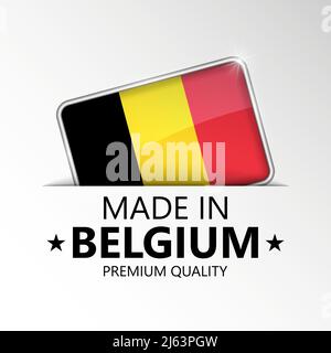 Made in Belgium Grafik und Label. Element der Wirkung für die Verwendung, die Sie daraus machen möchten. Stock Vektor