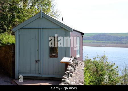 Dylan Thomas Writing Shed, ein wenig oben Dylans Spaziergang über dem Boathouse, wo der Schriftsteller lebte mit seiner Familie. Stockfoto