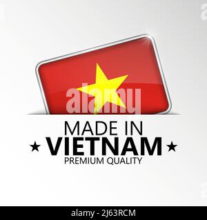 Hergestellt in Vietnam Grafik und Label. Element der Wirkung für die Verwendung, die Sie daraus machen möchten. Stock Vektor