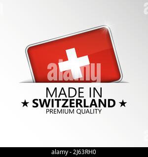 Made in Switzerland Grafik und Label. Element der Wirkung für die Verwendung, die Sie daraus machen möchten. Stock Vektor