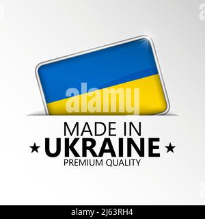Hergestellt in der Ukraine Grafik und Label. Element der Wirkung für die Verwendung, die Sie daraus machen möchten. Stock Vektor