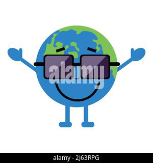 Happy Earth mit Sonnenbrillen Vektor-Illustration Stock Vektor