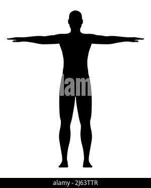 Athletischer Mann Training mit ausgestreckten Händen Pose, Silhouette Vektor Illustration. Stock Vektor