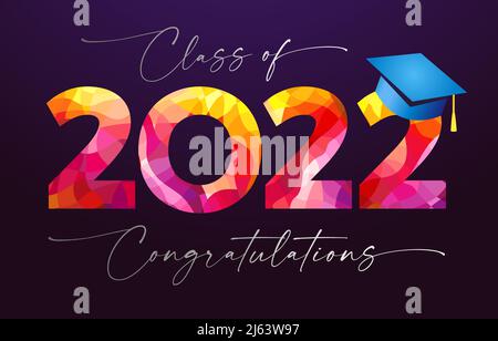 2022 Bildungszahlen und kalligraphischer Text. Isolierte abstrakte Grafik-Design-Vorlage. Brignt buntes Symbol 20 22, Jubiläumsidee. Blaue Graduierung Stock Vektor