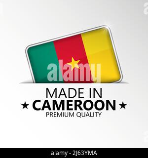Hergestellt in Kamerun Grafik und Label. Element der Wirkung für die Verwendung, die Sie daraus machen möchten. Stock Vektor