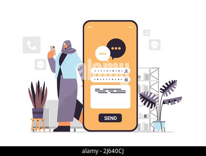 Geschäftsfrau tippt Nachricht auf dem Smartphone Geschäftsfrau chattet in mobilen App Online-Kommunikation Social Media-Netzwerk Stock Vektor