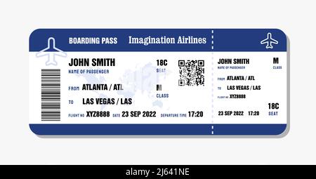 Moderne Bordkarten für Fluggesellschaften. Vorlage für Flugtickets. Blaue Bordkarte. Stock Vektor