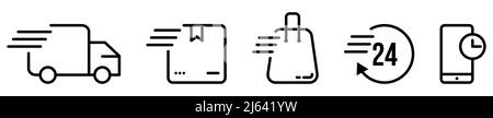 Symbol für Versand und Lieferdienst eingestellt. Vektordarstellung auf weißem Hintergrund isoliert Stock Vektor