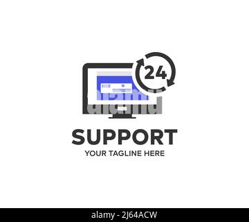 Support-Service-Logo-Design. Beratung, Telemarketing, Berater, Sekretärin. IT-Helpdesk, technischer Remote- oder Online-Support, technische Unterstützung. Stock Vektor