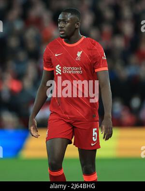 Liverpool, Großbritannien. 27. April 2022. Ibrahima Konate #5 of Liverpool Credit: News Images /Alamy Live News Credit: News Images /Alamy Live News Stockfoto