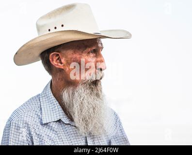 Ein Profil eines älteren Cowboys aus Utah. Stockfoto