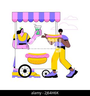 Street Food abstrakte Konzept Vektor-Illustration. City Food Truck, öffentlicher Ort, Markt und Messe, schnelle Snacks, probieren Sie neuen Geschmack, Reiseführer, Originalrezept, abstrakte Metapher für die öffentliche Gesundheit. Stock Vektor