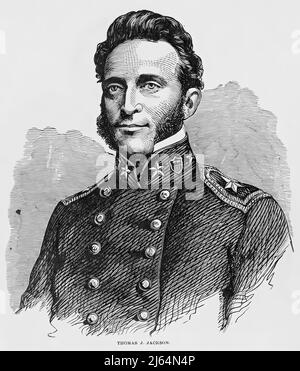 Porträt von Thomas Jonathan 'Stonewall' Jackson, General der Konföderierten Armee im amerikanischen Bürgerkrieg. 19.-Jahrhundert-Illustration Stockfoto