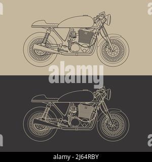 Retro Cafe Racing Bike Outline Version kann für Poster, Design-Element, T-Shirt-Print oder andere Zwecke verwendet werden. Stock Vektor