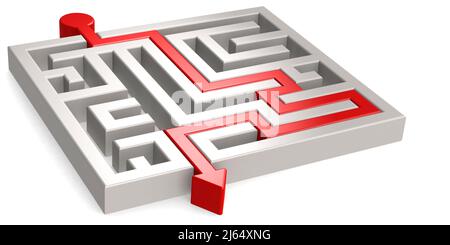 Pfeil gehen durch das Labyrinth, 3D Rendering Stockfoto