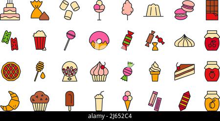 Backwaren, Schokolade, Süßigkeiten, Süßigkeiten Icon-Set. Isolierte Symbole für Vektorlinien für Süßwaren Stock Vektor