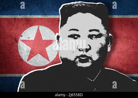 Kim Jong-un und nordkoreanische Flagge Stockfoto