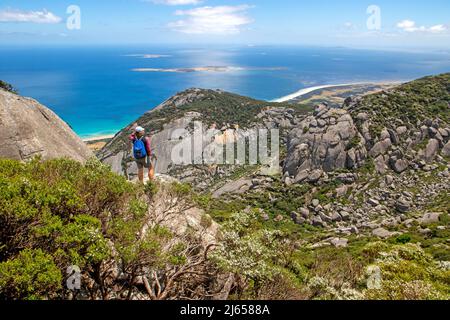 Wanderer auf den Hängen der Strzelecki-Gipfel Stockfoto