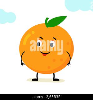 Charakter orange, Frucht. Niedlich und lustig Comic-Stil. Flache Cartoon-Vektor-Illustration Stock Vektor
