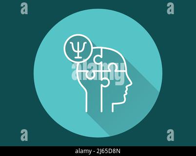 Psychologie-Symbol. Einfache Illustration mit langem Schatten für Grafik- und Webdesign. Stock Vektor