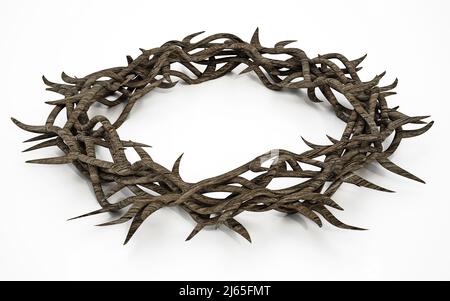 Dornenkrone isoliert auf weißem Hintergrund. 3D Abbildung. Stockfoto