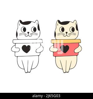 Lustige Katze mit Box Doodle-Symbol. Niedliche Haustiere Vektor-Kunst auf weißem Hintergrund. Stock Vektor