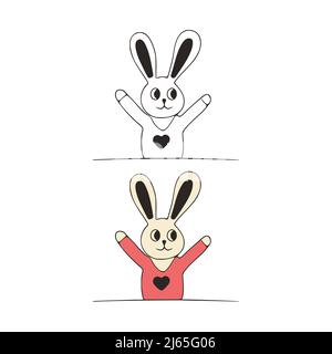 Witziges Kaninchen-Doodle-Symbol. Niedliche Haustiere Vektor-Kunst auf weißem Hintergrund. Stock Vektor