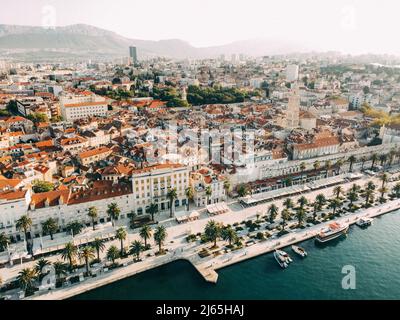 Split Altstadt, Luftaufnahme bei Sonnenuntergang Stockfoto