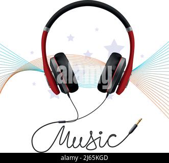 Kopfhörer Ohrhörer für hochwertige Musik Sound Konzept Komposition mit realistisch Bunte On-Ear Kopfhörer Werbung Vektor Illustration Stock Vektor