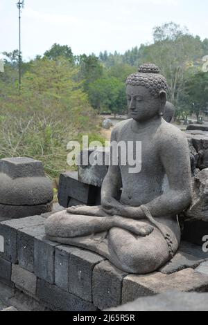 Die Steinschnitzereien des Borobudur-Tempels, Java, Indonesien Stockfoto