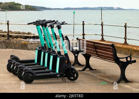 Beryl, Batterie, E-Scooter, E, Strand, 1, Roller, Verleih, Roller, Gurnard, Isle of Wight, England, Großbritannien, Großbritannien, Großbritannien, Stockfoto