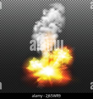 Helles Explosionsdesign auf transparentem Hintergrund mit rauchrealistischem Vektor Abbildung Stock Vektor
