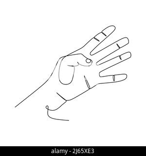 Nummer vier Hand Geste Sprache Alphabet kontinuierliche Linie Zeichnung Design. Zeichen und Symbol der Handgesten. Einzelhand zeichnet eine durchgehende Zeichnungslinie Stock Vektor