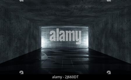 Abstrakt lange dunkle leere Tunnel Innenraum 3D Illustration Stockfoto